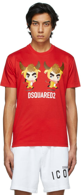 Dsquared2 Red 'Year Of The Ox' T-Shirt - Dsquared2 T-shirt rouge 'Année du bœuf' - DSQuared2 붉은 색 'Ox't 셔츠의 해