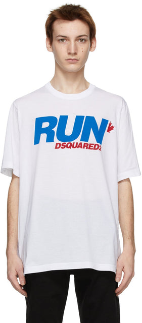 Dsquared2 White 'Run' Slouch T-Shirt - T-shirt T-shirt Slouch 'Run' Dsquared2 Blanc 'Run' - dsquared2 화이트 '실행'slouch 티셔츠