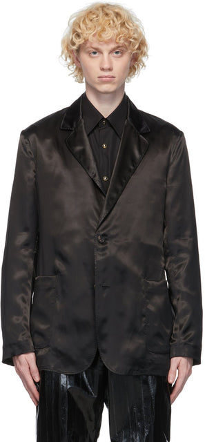 Dunhill Black Satin Wrap Blazer - Dunhill Black Satin Wrap Blazer - 던힐 블랙 새틴 랩 블레이저