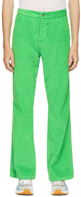 ERL Green Waffle Corduroy Trousers - Pantalon velours velours de gaufre vert ERL - ERL 그린 와플 코듀로이 바지