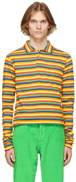 ERL Mulitcolor Rainbow Stripe Long Sleeve Polo - Erl mulitcolor arc-en-ciel bande à manches longues à manches longues - Erl MulitColor 레인보우 스트라이프 긴 소매 폴로