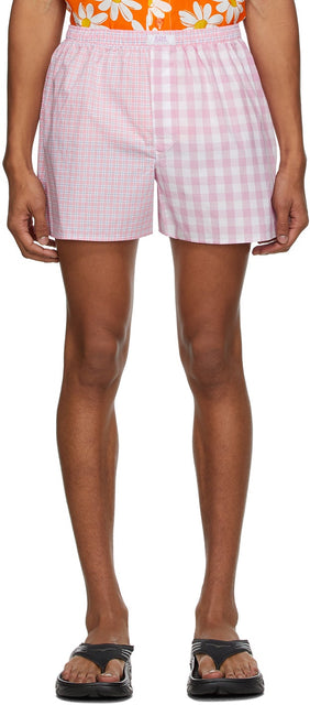 ERL Pink Check Boxer Shorts - Short de boot boxer en erl rose - ERL 핑크 확인 권투 선수 반바지