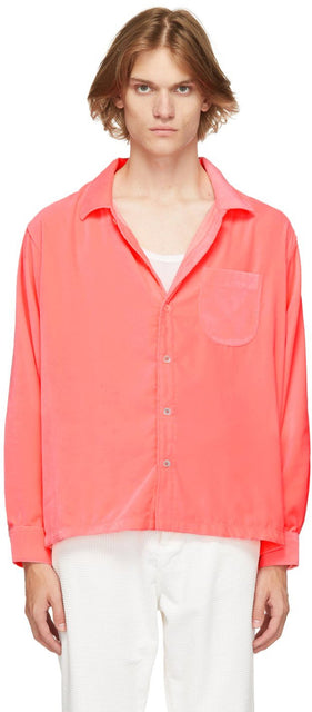 ERL Pink Velvet Drop-Tail Shirt - Chemise à tailles de velours velours rose erl - ERL 핑크 벨벳 드롭 꼬리 셔츠
