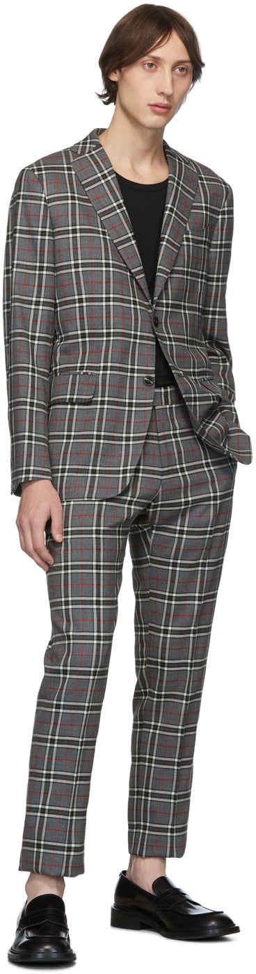 Eidos Grey Wool Windowpane Plaid Blazer