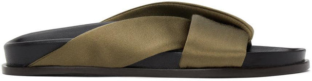 Emme Parsons Khaki Satin Folded Slides - Emme Parsons Kaki Satin Diapositives pliées - Emme Parsons Khaki 새틴 접힌 슬라이드