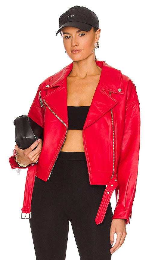 Ena Pelly Grace Leather Jacket in Red ENA PELLY GRACE Veste en cuir en rouge 红色的Ena Pelly Grace皮夹克