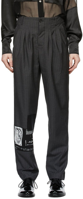 Enfants Riches DÃ©primÃ©s Grey Pinstripe Assemblage Pleated Trousers - Enfants Richesse Déméné Pinceaux gris Assemblage Pantalon plissé - 부자가 재물을 찍은 DÃ © primclage pleated 바지