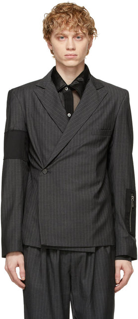 Enfants Riches DÃ©primÃ©s Grey Wool Pinstripe Oedipus Blazer - Enfants richesses Dévigué la laine grise Pinstripe Œdipe Blazer - 부자가 풍부한 핀 스트라이프 oedipus blazer