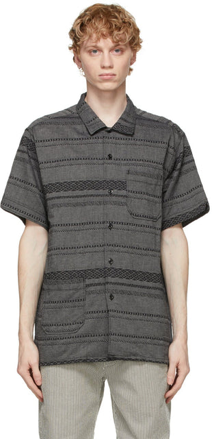 Engineered Garments Grey Striped Camp Shirt - Chemise de camp de camps à rayures grises - 엔지니어링 의류 회색 줄무늬 캠프 셔츠