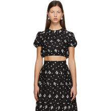 Erdem Black Embroidered Romi Cropped T-Shirt - T-shirt romi romi brodé erdem noir - ERDEM 블랙 수 놓은 ROMI 자른 티셔츠