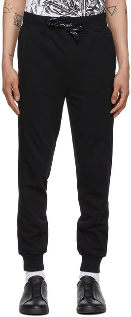 Ermenegildo Zegna Black Ribbed Cuff Lounge Pants - Ermenegildo Zegna Pantalon de location de manchette noire noire - Ermenegildo Zegna 블랙 리브 커프 라운지 바지