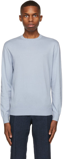 Ermenegildo Zegna Blue Premium Cotton Sweater - Ermenegildo Zegna Blue Premium Cotton Pull - Ermenegildo Zegna 블루 프리미엄 코튼 스웨터
