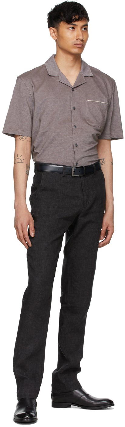 Ermenegildo Zegna Brown Jacquard Short Sleeve Shirt