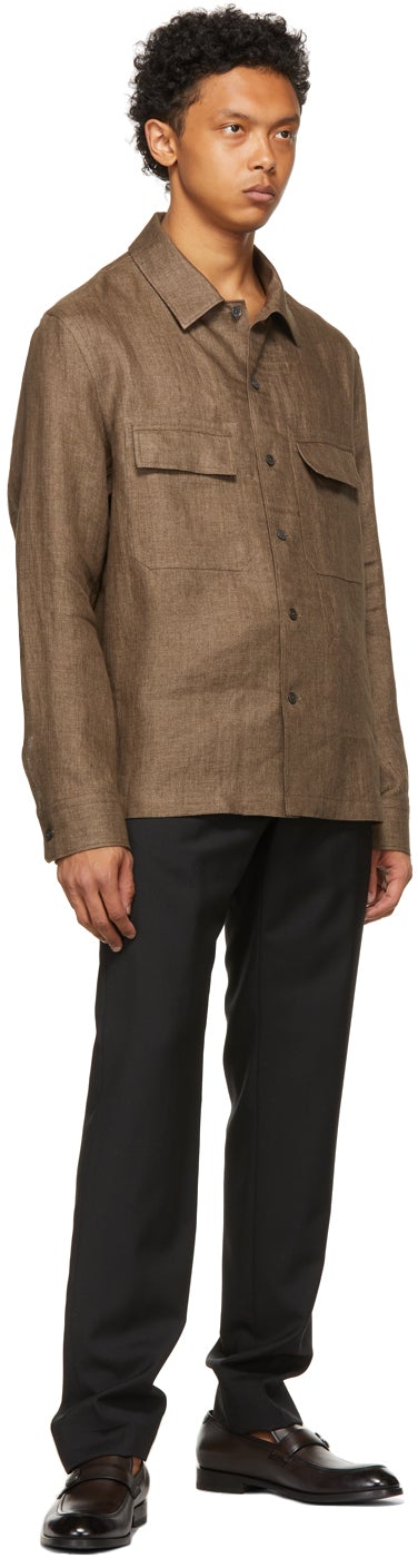 Ermenegildo Zegna Brown Pure Linen Shirt