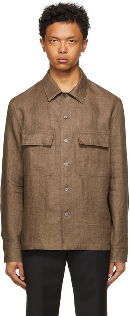 Ermenegildo Zegna Brown Pure Linen Shirt - Hermenegildo zegna chemise de lin pur brun brun - Ermenegildo Zegna 갈색 순수 린넨 셔츠