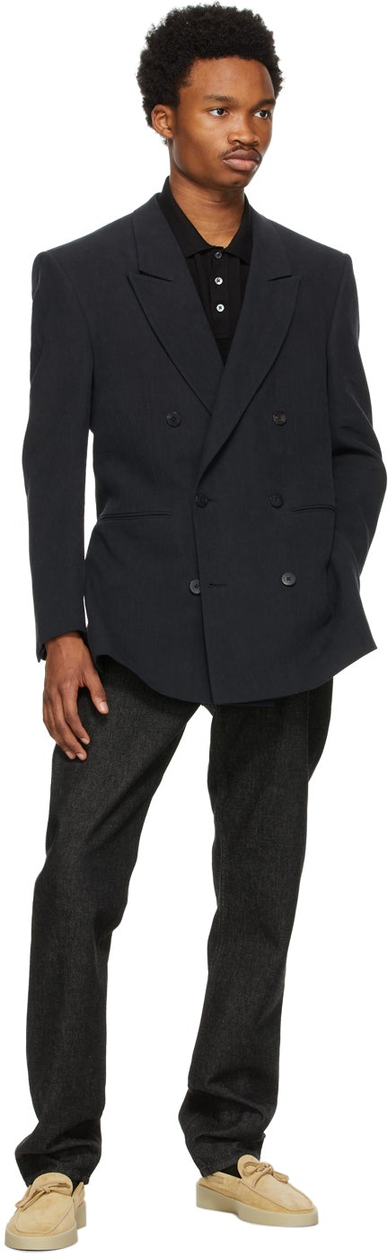 Ermenegildo Zegna Couture Black Linen Oversized Double-Breasted Blazer