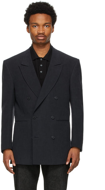 Ermenegildo Zegna Couture Black Linen Oversized Double-Breasted Blazer - Ermenegildo Zegna Couture Blazer à double boutonnage surdimensionné surdimensionné - Ermenegildo Zegna Couture 블랙 리넨 대형 더블 브레스트 블레이저