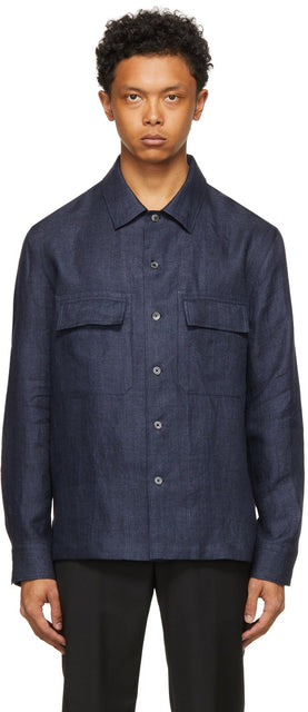 Ermenegildo Zegna Navy Pure Linen Shirt - Ermenegildo Zegna Navy pure chemise de lin - Ermenegildo Zegna 해군 순수 린넨 셔츠