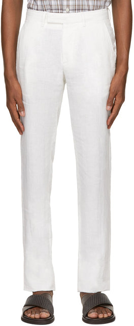 Ermenegildo Zegna White Pure Linen Trousers - Ermenegildo Zegna Pantalon en lin pur blanc - Ermenegildo Zegna 화이트 순수 린넨 바지