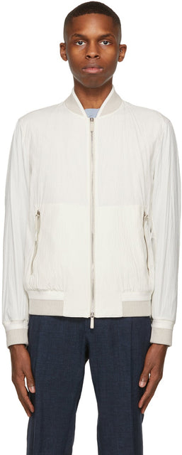 Ermenegildo Zegna White Seersucker Bomber Jacket - Ermenegildo zegna blanche blanche veste bombardière - Ermenegildo Zegna White Seersucker Bomber Jacket.