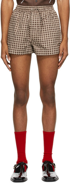 Ernest W. Baker Brown Check Elastic Waist Shorts - Ernest W. Baker Brown Cocher Short de taille élastique - Ernest W. 베이커 브라운 체크 탄성 허리 반바지를 확인하십시오
