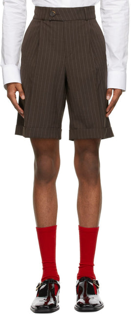 Ernest W. Baker Brown Pinstripe Tailored Shorts - Ernest W. Baker Brown Pinstripe Shorts sur mesure - Ernest W. Baker Brown Pinstripe 맞춤 반바지