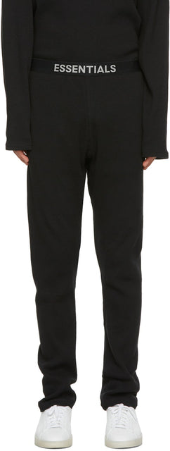 Essentials Black Thermal Lounge Pants - Pantalon de salon thermique noir essentiel - 필수품 검은 열 라운지 바지