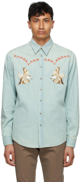 Etro Blue Embroidered Shirt - Chemise brodée bleue et bleue - etro 블루 수 놓은 셔츠