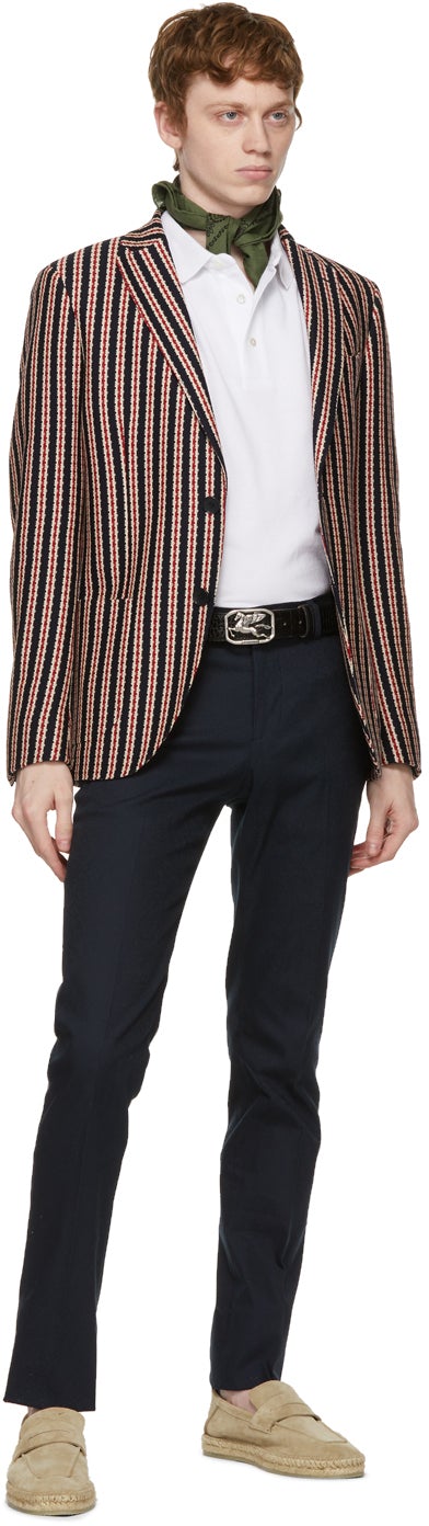 Etro Navy Jacquard Paisley Trousers