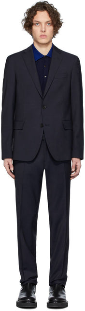 Etro Navy Wool Houndstooth Suit - Costume de poule de poule de laine de laine bleu marine - eTro Navy Wound Houndstooth Suit.