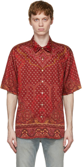 Etro Red Printed Short Sleeve Shirt - Shirt à manches courtes imprimées rouges Etro - eTro 빨간색 짧은 소매 셔츠 인쇄