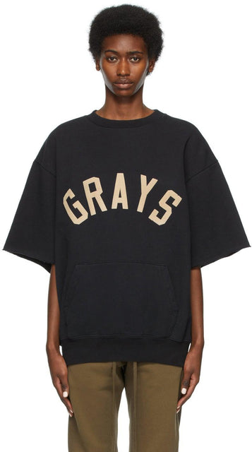 Fear of God Black Three-Quarter Sleeve 'Grays' T-Shirt - Peur de Dieu Black Black Trois-quarts 'Greys' T-shirt - 하나님의 두려움 검은 3 - 분기 슬리브 '그레이즈'티셔츠