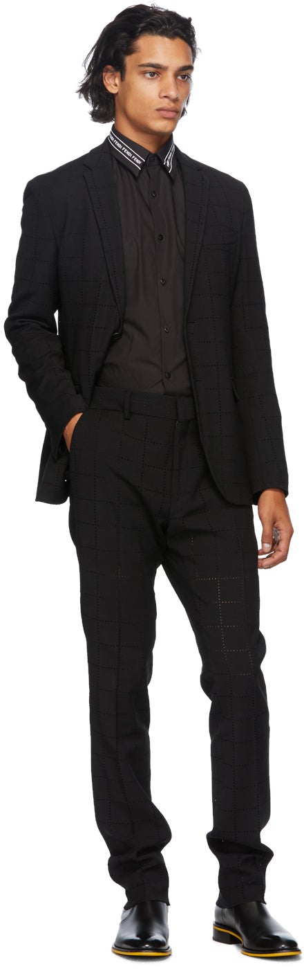 Fendi Black Embroidered Collar Shirt