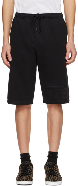 Fendi Black Embroidered Logo Shorts - Short de logo brodé noir Fendi - 펜디 블랙 수 놓은 로고 반바지