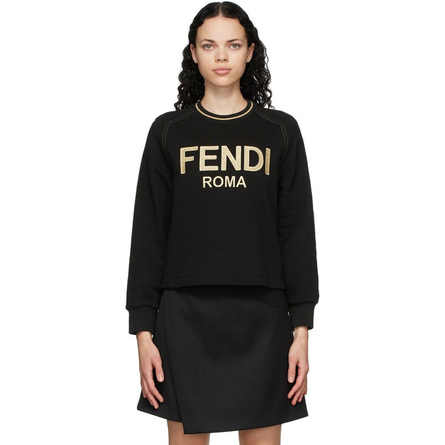 Fendi Black Embroidered Logo Sweatshirt - Sweat-shirt de logo brodé noir Fendi - 펜디 블랙 수 놓은 로고 스웨터