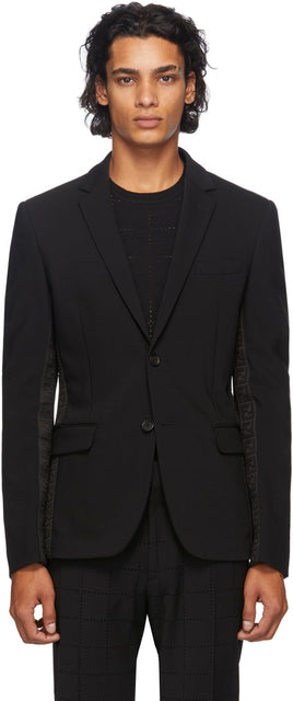 Fendi Black 'Forever Fendi' Embossed Wool Blazer - Blazer en laine gaufrée de Fendi Black 'Forever Fendi' - Fendi Black 'Forever Fendi'양각 양모 블레이저