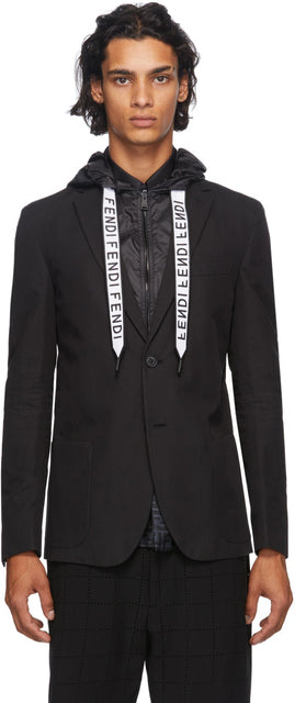 Fendi Black Hooded Logo Blazer - Blazer de logo à capuche noir Fendi - 펜디 블랙 후드 로고 블레이저