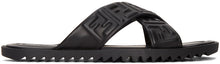 Fendi Black Leather 'Forever Fendi' Slides - Diapositives Fendi Cuir Noir 'Forever Fendi' - 펜디 블랙 가죽 'Forever Fendi'슬라이드