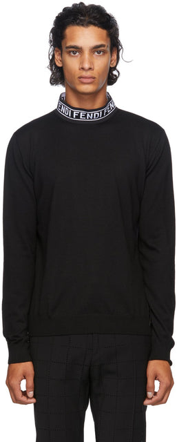 Fendi Black Wool Mock Neck Sweater - Pull à col de laine de laine noire Fendi - 펜디 블랙 양모 모의 넥 스웨터