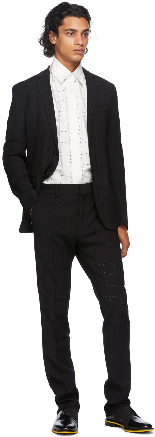 Fendi Black Wool Punched Check Jacket