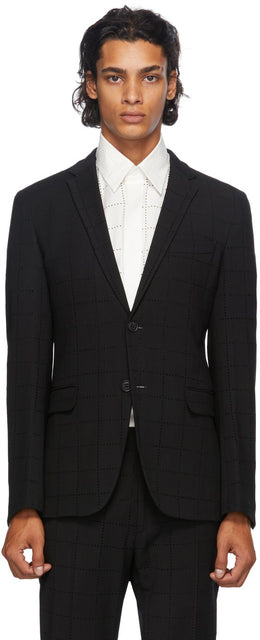 Fendi Black Wool Punched Check Jacket - Veste de contrôle perforée en laine noire Fendi - 펜디 블랙 울 펀치 체크 재킷