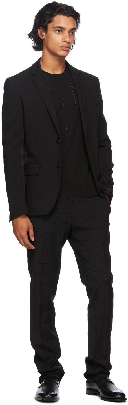 Fendi Black Wool Punched Check Sweater