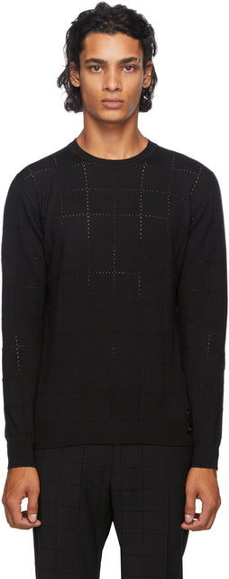 Fendi Black Wool Punched Check Sweater - Pull de vérification perforé de laine noire Fendi - Fendi Black Wool 펀치 체크 스웨터