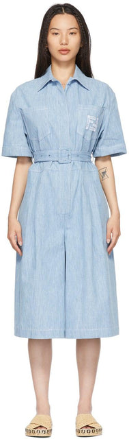 Fendi Blue Chambray 'Forever Fendi' Jumpsuit - Combinaison Fendi Blue Blue Chambray 'Forever Fendi' - Fendi Blue Chambray 'Forever Fendi'Jumpsuit.