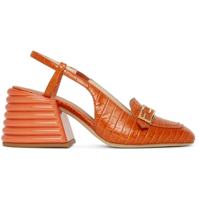 Fendi Orange Croc Slingback Heels