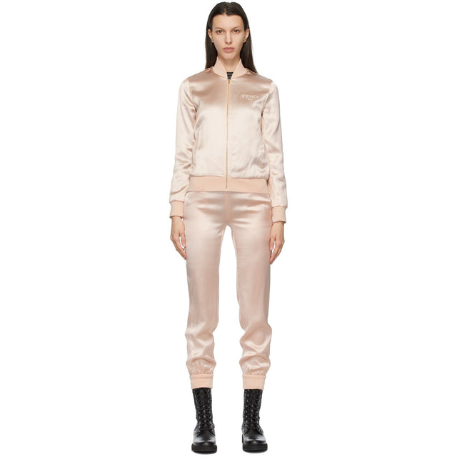 Fendi Pink Satin Jumpsuit Lounge Set - Fendi Rose Satin Jumpsuit Lounge Set - 펜디 핑크 새틴 Jumpsuit 라운지 세트