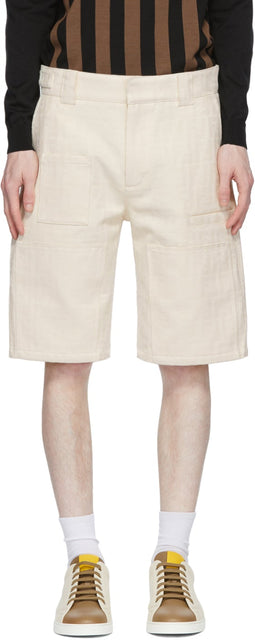Fendi White Canvas 'Forever Fendi' Bermuda Shorts - Short de Bermudes Fendi 'Forever Fendi' Toile de Fendi White - Fendi White Canvas Forever Fendi '버뮤다 반바지