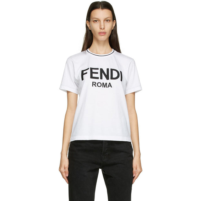 Fendi White Embroidered Logo T-Shirt - T-shirt logo brodé blanc Fendi - 펜디 화이트 수 놓은 로고 티셔츠
