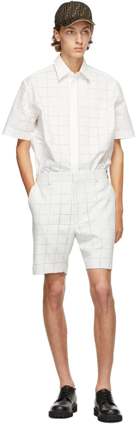 Fendi White Punched Check Short Sleeve Shirt