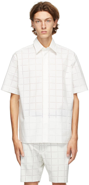 Fendi White Punched Check Short Sleeve Shirt - Chemise à manches courtes à la manches courtes de Fendi - 펜디 화이트 펀치 짧은 소매 셔츠 펀치